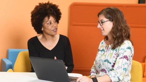 Picture of two women working together on a laptop