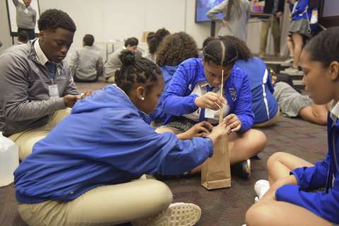 STEM Tour student marshmallow challenge