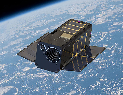 Artist rendering of CubeSat orbiting earth
